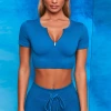 Cross-border European and American zipper sports underwear, fitness short-sleeved, quick-drying shorts, running long pants, yoga exercise set for women Specification image